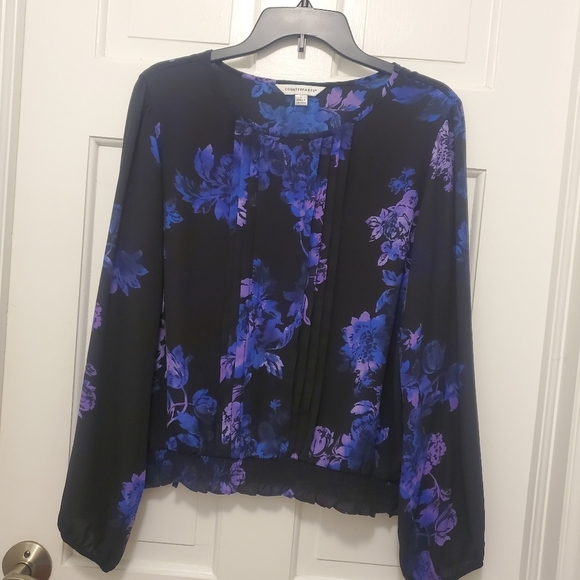 Counterparts Floral Print Blouse Smocked Hemline Size Large - Picture 8 of 10